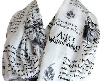 Alice in Wonderland Scarf Lewis Carroll Gift For Her Women Accessories Fall Winter Fashion literary gift librarian apparel cyber monday