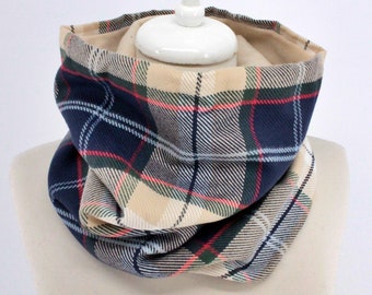 Reversible Tartan Wool Blend Fabric & Fleece Double Layer Cowl Neckwarmer Scarf Collar Winter Fashion For Him For Her