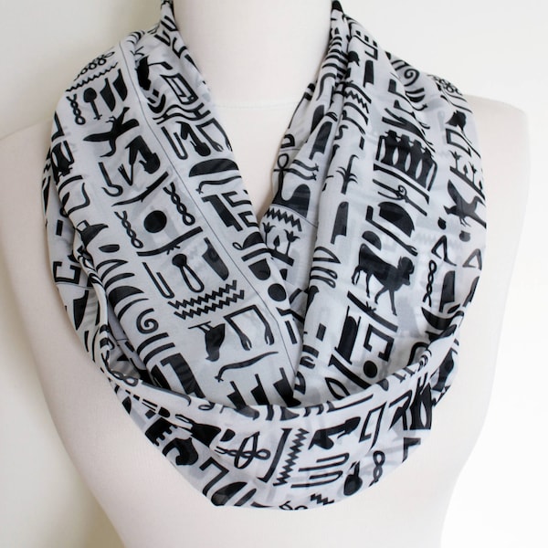 Egyptian hieroglyphics Pattern Infinity scarf, Circle scarf, Loop scarf, Scarves, Shawls, spring - fall - winter - summer fashion