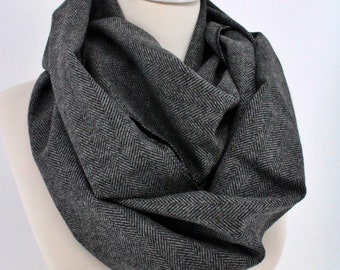 Gray Herringbone Infinity Scarf, Circle Scarf, Loop Scarf, Fall - Winter fashion