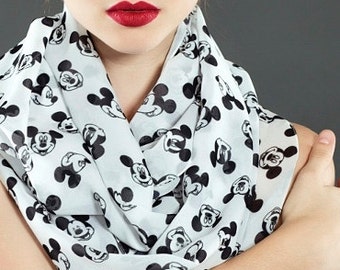 Walt Disney Mickey Mouse pattern print unique Infinity scarf Scarves Gift for her Fall Winter Fashion birthday wife gift Black Friday