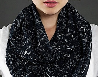 Mathematics Pattern Black Infinity Scarf Geometry Circle Scarf Geek Long Scarf Gift Ideas For Her Women Fashion Accessories Summer Scarf