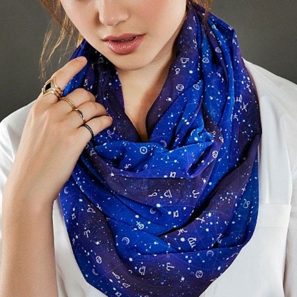 Astrology Space Galaxy Zodiac Horoscope Infinity Geek Loop Scarf Circle Scarf Gift ideas for her, Spring - Summer - Fall - Winter Session