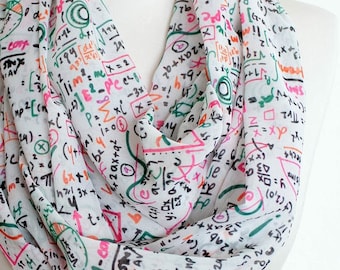 Mathematics Pattern Scarf Infinity Scarf Fall Fashion Geek Item Teacher Woman Gift For Her Girlfriend Birthday Book Scarf Christmas Gift