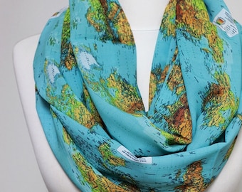 World Map Scarf Infinity Scarf Scarves Loop Scarf Gift For Her Birthday Gift Unique Fashion Accessories travel traveller gift cyber monday