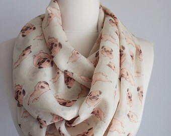 Pug Dog Puppy Infinity Scarf Circle Scarf Loop Scarf Gift For Her Wife Daughter Christmas Autumn Spring