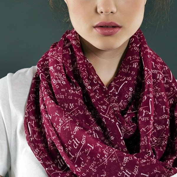 Regalo di matematica Claret Red Mathematics Pattern Infinity Scarf Regalo per accessori donna Sciarpa Matematico Ingegnere Insegnante Regalo nero venerdì