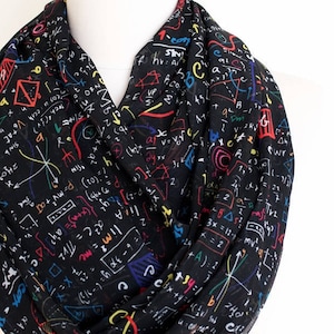 Math Teacher Student Gift Mathematics Scarf Black Infinity Scarf Algebra Geek Gift Ideas For Her Engineer Gift for Women coworker gift