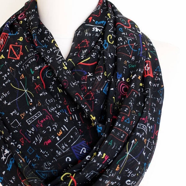 Math Teacher Student Gift Mathematics Scarf Black Infinity Scarf Algebra Geek Gift Ideas For Her Engineer Gift for Women coworker gift