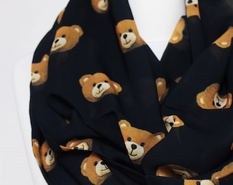 Teddy Bear Print Infinity scarf, Circle Scarf, Loop Geek Scarf, Scarves, Shawls, Spring - Fall - Winter - Summer fashion