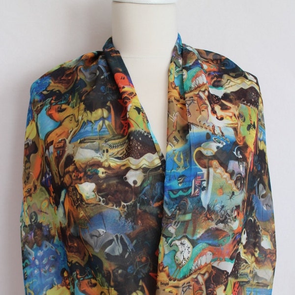 Salvador Dali Art travail foulard, foulard en image colorée, écharpe de cercle, printemps - automne - été - mode d’hiver