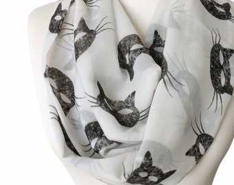 Cat Mask Scarf Infinity Scarf Circle Shawls Cat Face Lover Pet Lover Gifts White Scarf Gift For Her Wife Girlfriend Gift Animal Scarf