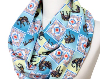 Elephant pattern Infinity scarf, Circle Scarf, Loop Scarf, Scarves, Shawls, Spring Fall Winter - Summer fashion Christmas