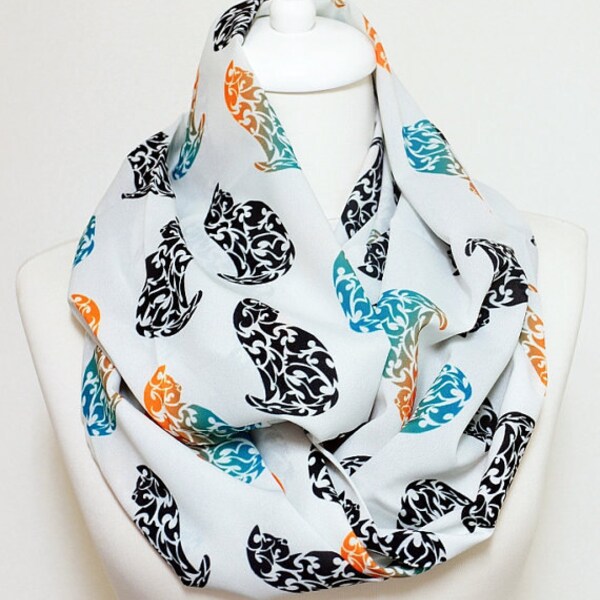 Cat pattern Infinity scarf Cat Scarf Circle Scarf Loop Scarf Trending items Gift Ideas For Her, Spring - Summer - Fall - Winter Session