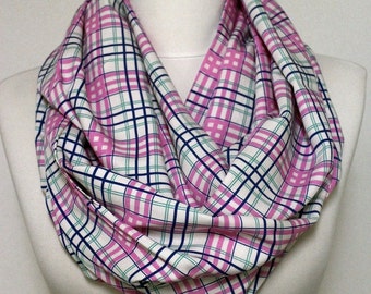 Pink Plaid Cotton Infinity scarf, Tube scarf, Circle scarf, Loop scarf, scarves, spring - fall - winter - summer fashion