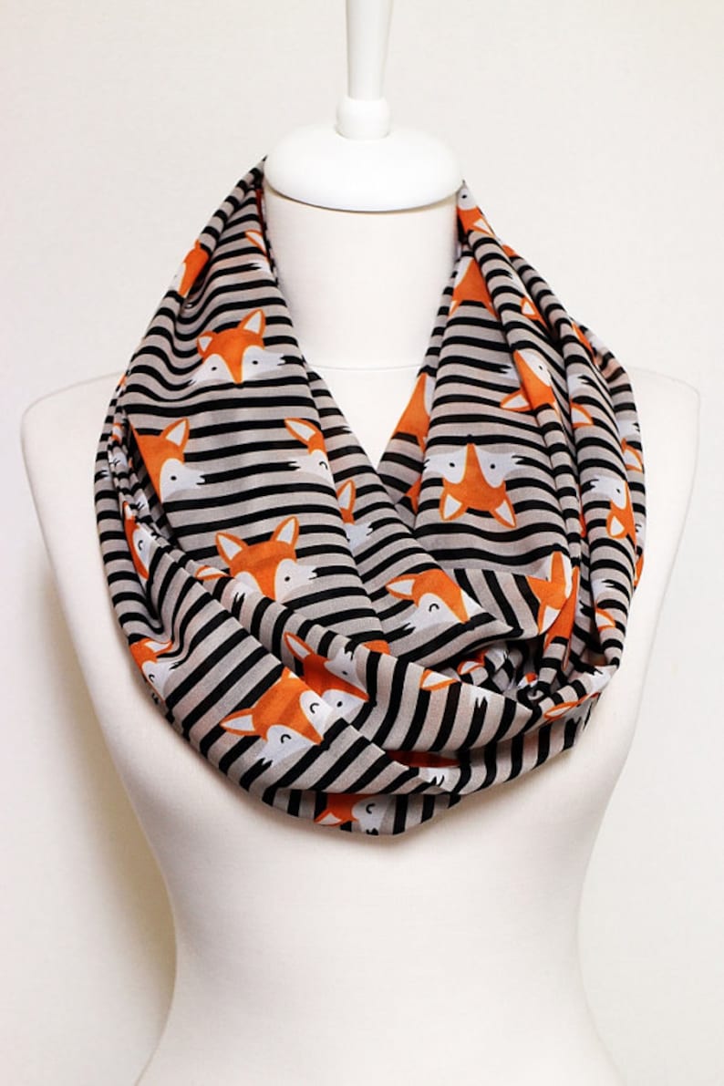 Fox pattern Unique Infinity Animal Print Scarf Circle Scarf Scarves Shawls Fall Autumn Color Winter fashion Gift For Her Women Wife 