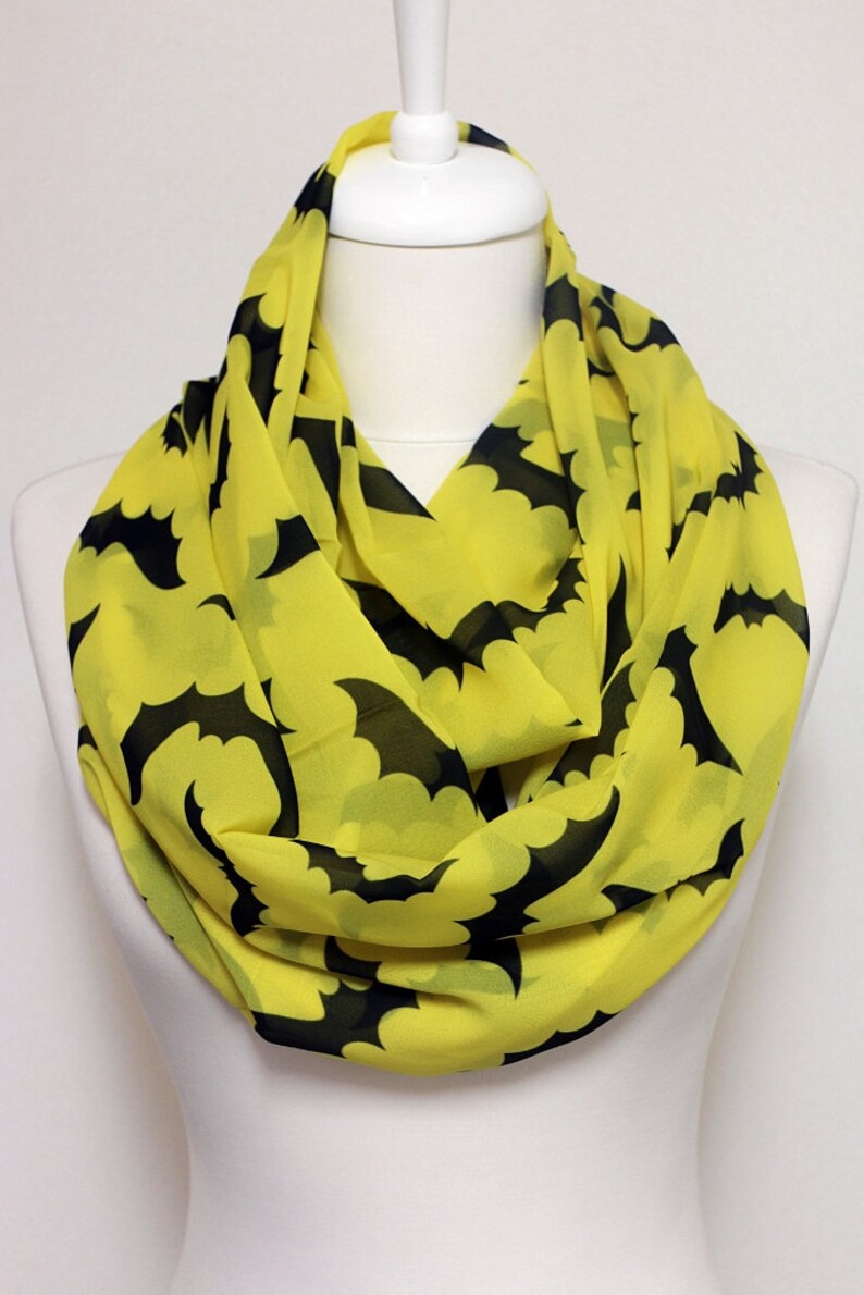 Bat Pattern Infinity Scarf, Circle Scarf, Wide Scarf, Geek Scarves, Spring Summer Fall Winter Session Sale image 2