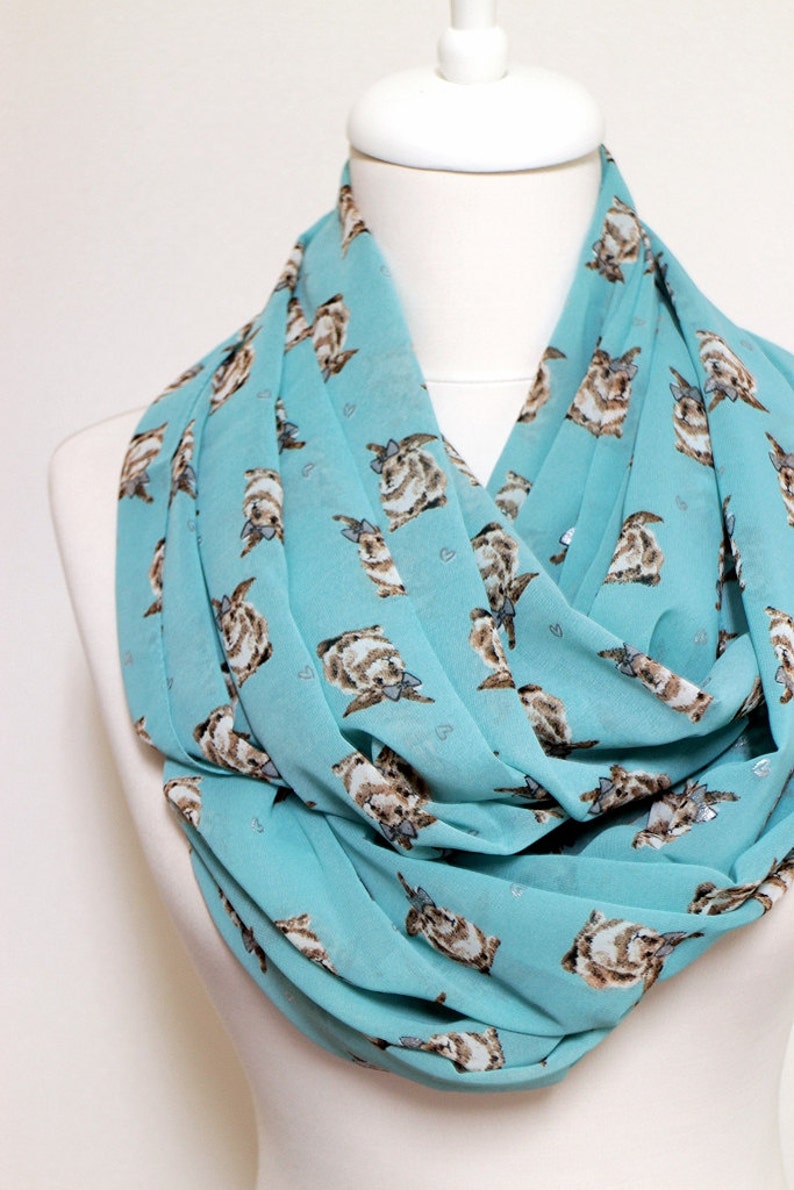 Rabbits pattern Infinity scarf, Circle Loop scarf, scarves, shawls, spring fall winter summer fashion image 1