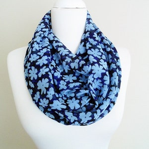 Blue Daisy Flowers Chiffon Infinity scarf, Circle scarf, Loop Scarf, Double Layer, scarves, shawls, spring  fall winter  summer fashion Sale