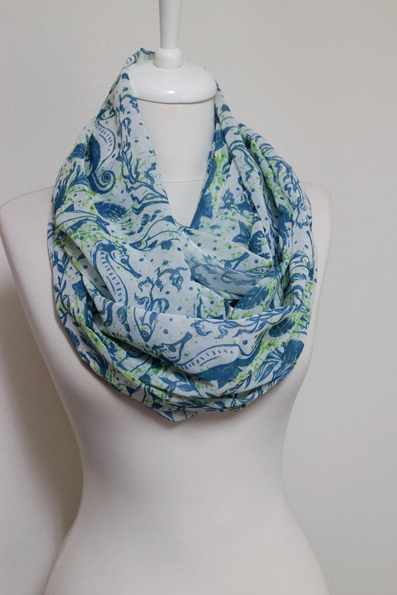 Sea Horse Fish Mussel Pattern Infinity Scarf Circle Scarf - Etsy