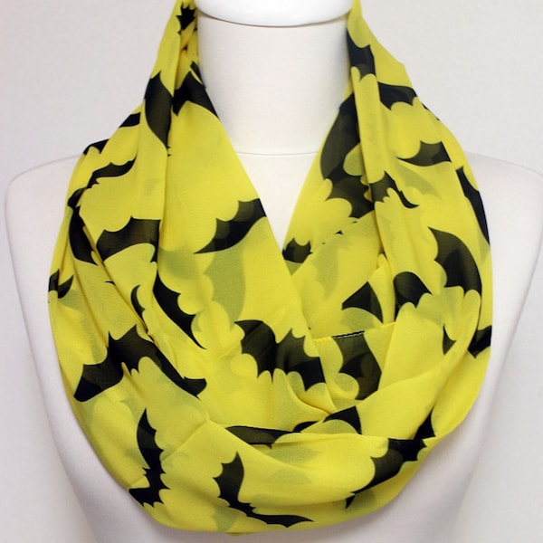 Bat Pattern Infinity Scarf, Circle Scarf, Wide Scarf, Geek Scarves, Spring - Summer - Fall - Winter Session Sale