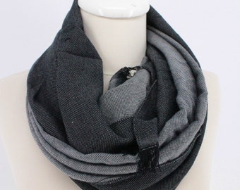 Black and Grey Regular Cut Viscose Fringed Scarf Fall Winter fashion For Men & Women