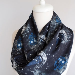 Dr Who Tardis Scarf Doctor Who Scarf Infinity Scarf Geek Gift For Women Her Accessories Fall Fashion Gift Dr Who Fan women gift black friday image 4