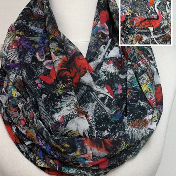 Dream World Infinity scarf, OstricDream World Infinity scarf, Ostrich Butterflies Forest Pattern Scarves, Circle, Tube Scarf, for her Sale