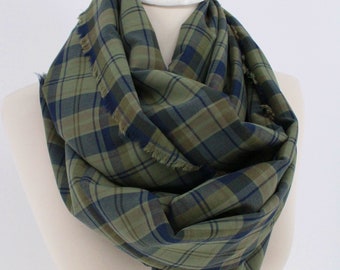 Green Plaid Regular Cut Fringed Scarf Fall Winter Spring fashion For Her For Him
