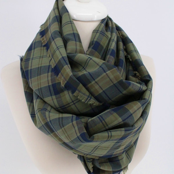 Green Plaid Regular Cut Fringed Scarf Fall Winter Spring fashion For Her For Him