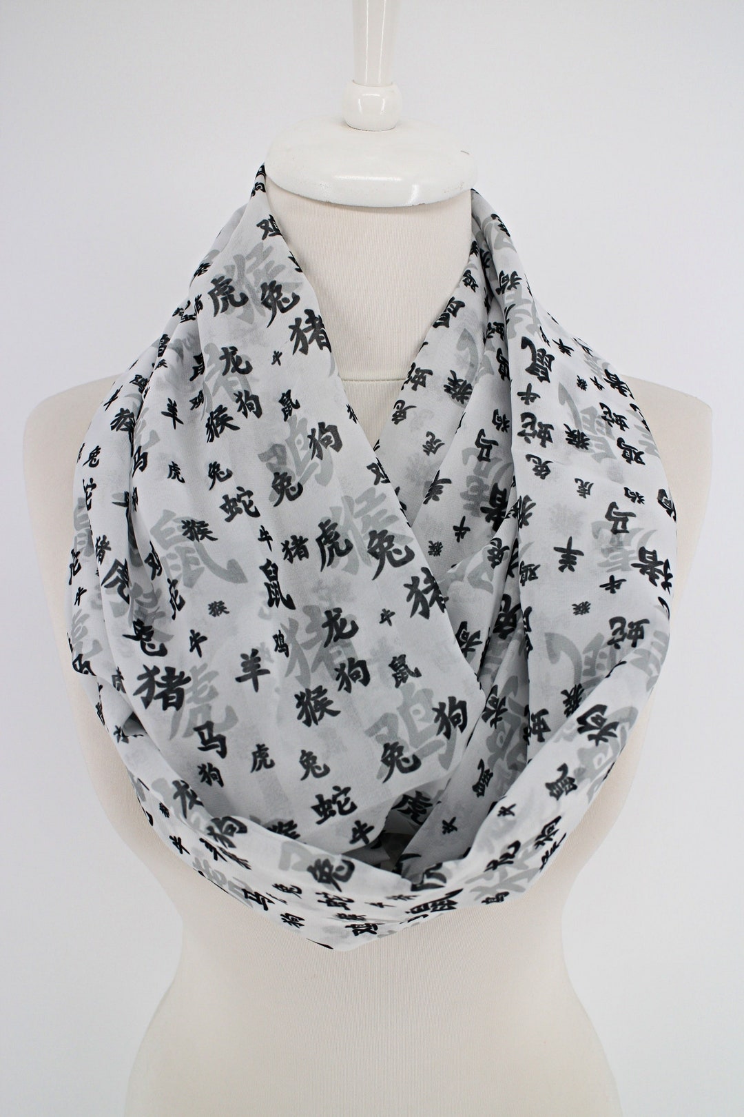 Chinese Infinity Pattern Japanese Chinese Alphabet Pattern Chiffon Infinity Scarf, Circle Scarf ...