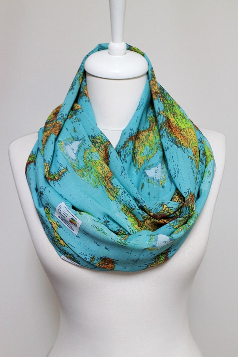 World Map Scarf Infinity Scarf Scarves Loop Scarf Gift For Her Birthday Gift Unique Fashion Accessories travel traveller gift cyber monday image 2