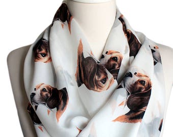 Beagle White Infinity scarf, Circle scarf, Loop scarf, Wide Scarf, Shawls, spring - fall - winter - summer fashion animal scarf