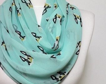 French Bulldog Pattern Infinity scarf, Dog Scarf, Mint Green Tube scarf, Circle scarf, Gift Ideas For Her Women Fashion Accessories