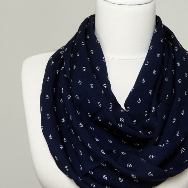 Navy Anchor pattern Infinity scarf, Circle Scarf, Loop , Scarves, Tube Scarf, Shawls, mother's day Spring  Fall  Winter  Summer fashion Sale