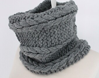 Hand knit Chunky Cowl Gray Neckwarmer Unisex Men Women Wool Collar Winter Fashion gift for her