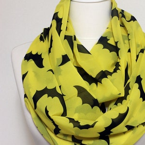 Bat Pattern Infinity Scarf, Circle Scarf, Wide Scarf, Geek Scarves, Spring Summer Fall Winter Session Sale image 4