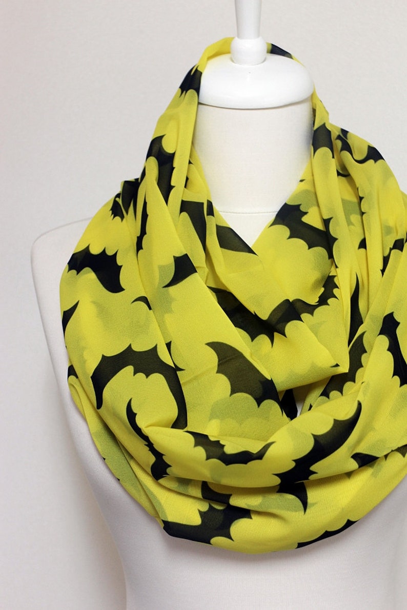 Bat Pattern Infinity Scarf, Circle Scarf, Wide Scarf, Geek Scarves, Spring Summer Fall Winter Session Sale image 4