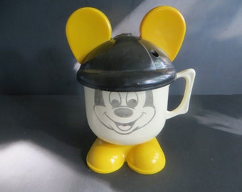 Walt Disney Productions Mickey Mouse Plastic Mug with Black Cap Yellow Ears