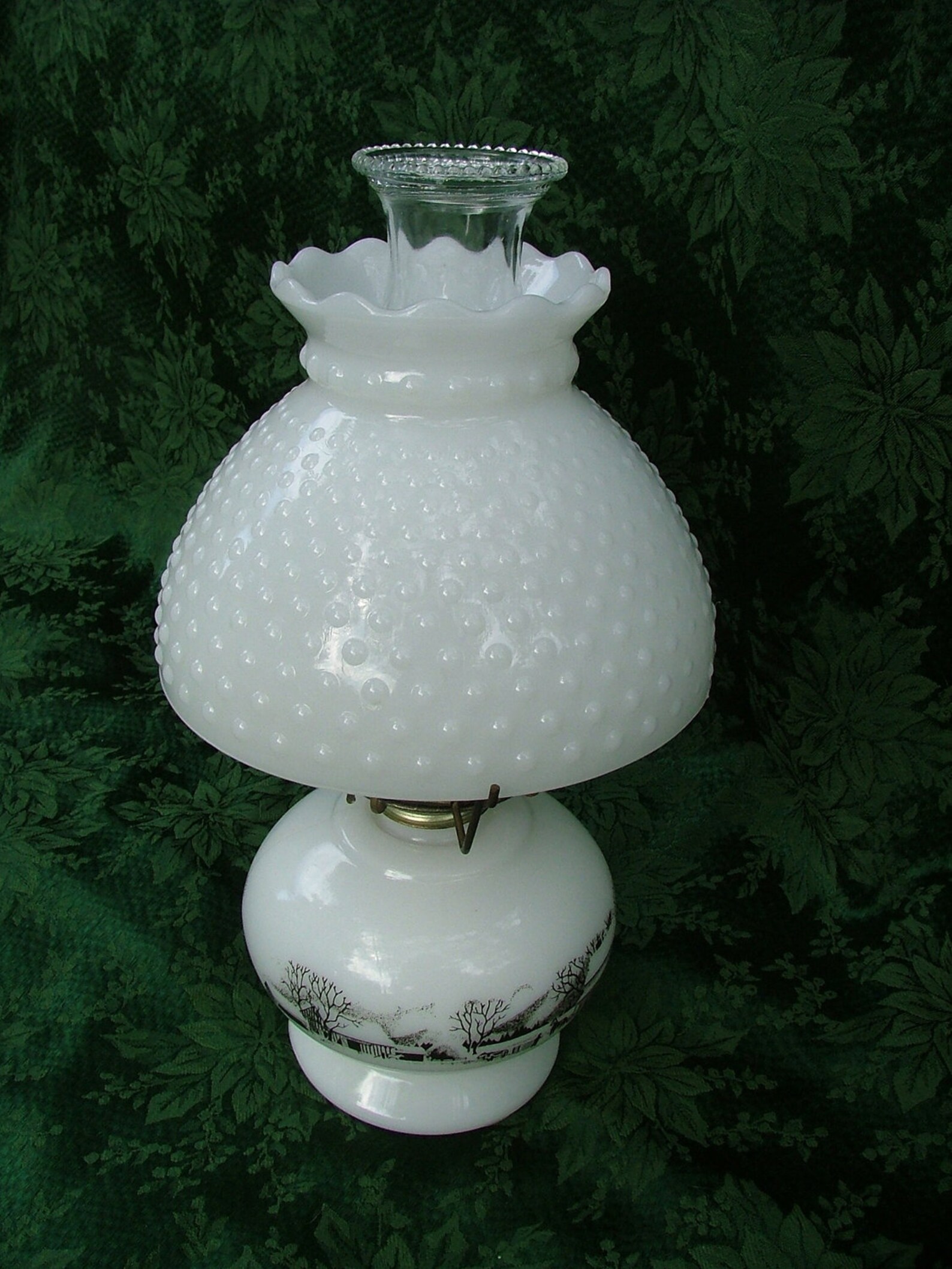 Vintage Kerosene Lamp with Hobnail Globe and Currier and Ives Etsy