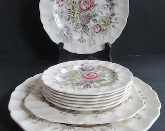 Johnson Bros Sheraton 2 Dinner Plates, 1 Square Salad Plate and 6 Bread and Butter Plates