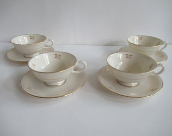 Lenox Rhodora Footed Cup and Saucer Set of 4