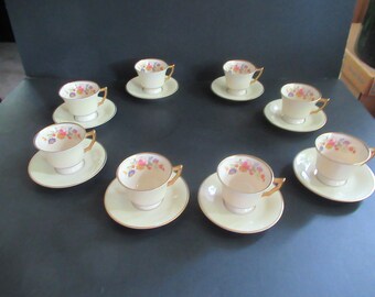 Old Ivory Syracuse Demitasse Cup Saucer Pink Blue Yellow Flowers