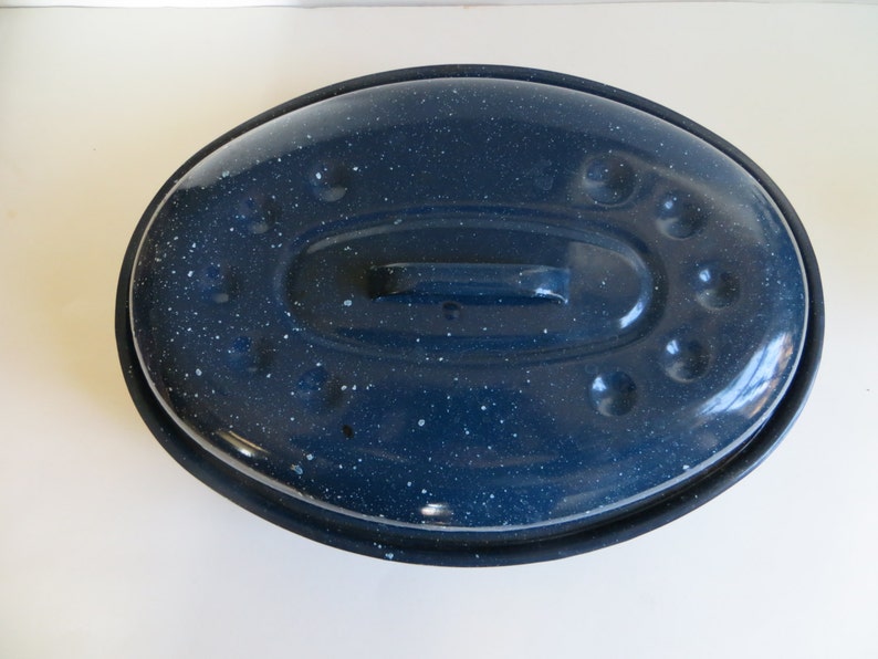 Vintage Blue Speckled Enamel Roasting Pan Etsy