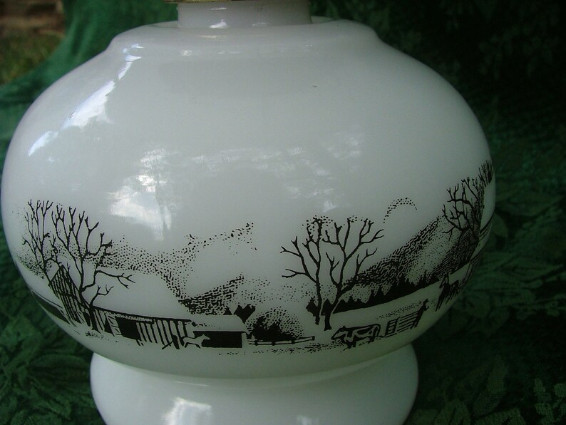 Vintage Kerosene Lamp with Hobnail Globe and Currier and Ives Etsy