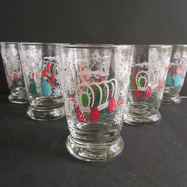 Libbey Conestoga Wagon Pioneers Western Juice Glasses Set of 6