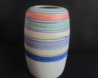 Raymor Vase Alvino Bagni Blue Turquoise Burnt Orange Yellow Stripes