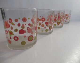 Mid Century Olive Orange Red Polka Dot Juice Glasses Set of 4