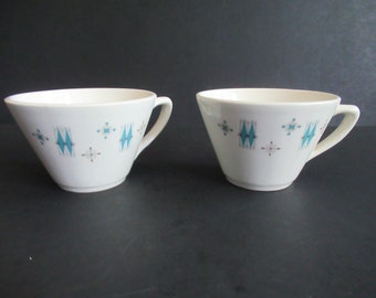 Mid Century Starburst Cups Aqua Turquoise USA Set of 2