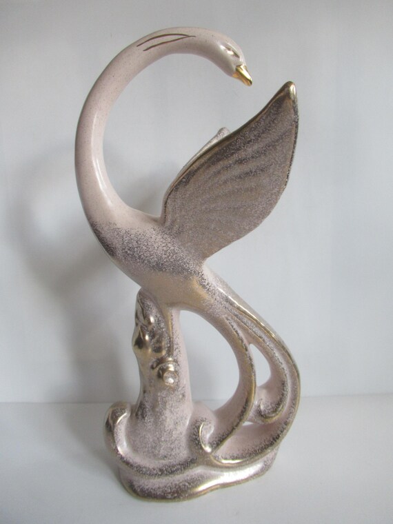 Mid Century Pink Gold Swan Statue Figure - Etsy display picture 1